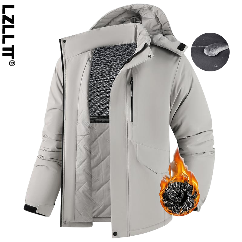 Outdoor Sport Waterproof Jacket - 冬の男性用厚手防水アウトドアジャケット、メンズスポーツ防風着脱式帽子付きジャケット、男性用多ポケットワークサファリウィンドブレーカー