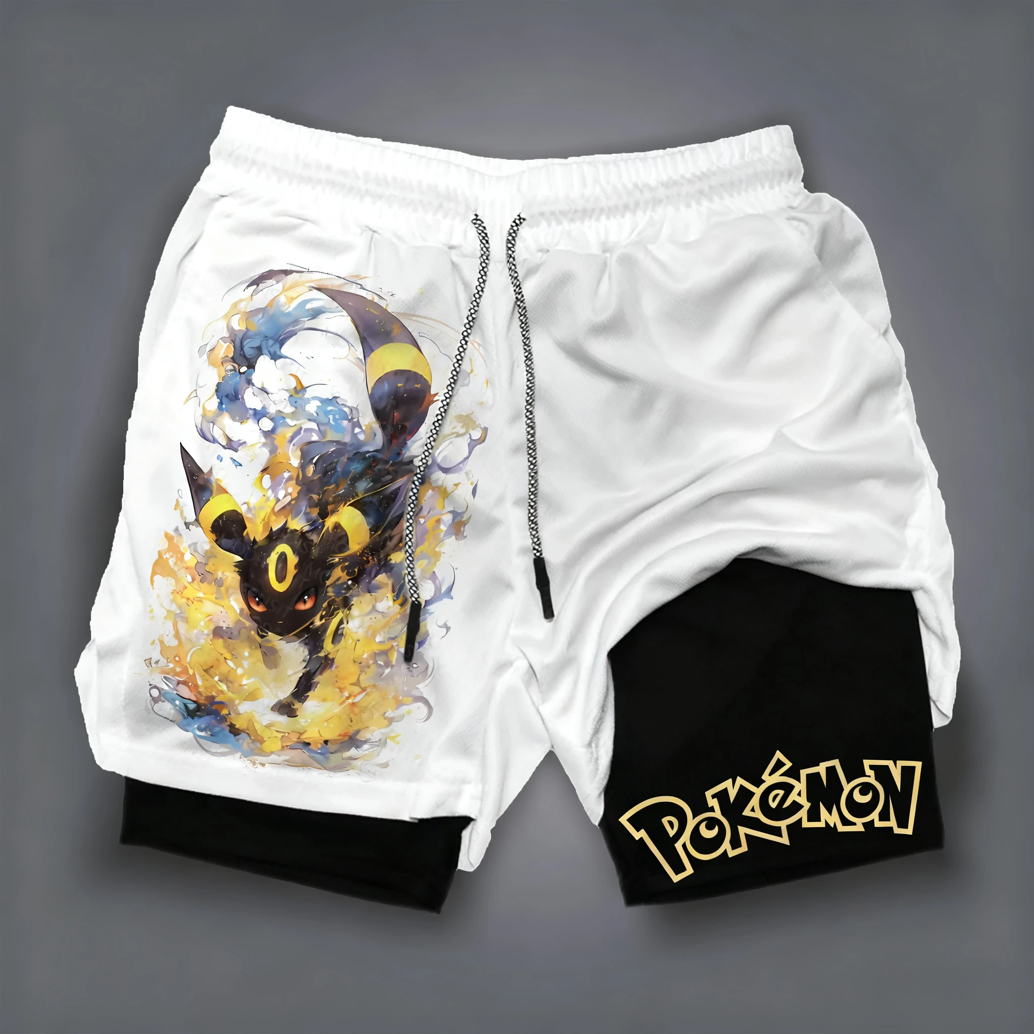 Outdoor Sport Hat - ポケモンアニメ白二重層ショーツ 2026 ユニセックス夏新作ランニングバスケットボール通気性速乾性スポーツ 2-in-1 ショーツ