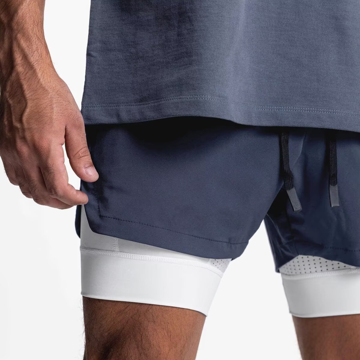 Outdoor Sport Hiking Pants - 2 in 1 メンズアウトドアランニングショーツ速乾性フィットネストレーニング二重層スウェットパンツ新しいスポーツボトムスボディービルパンツ