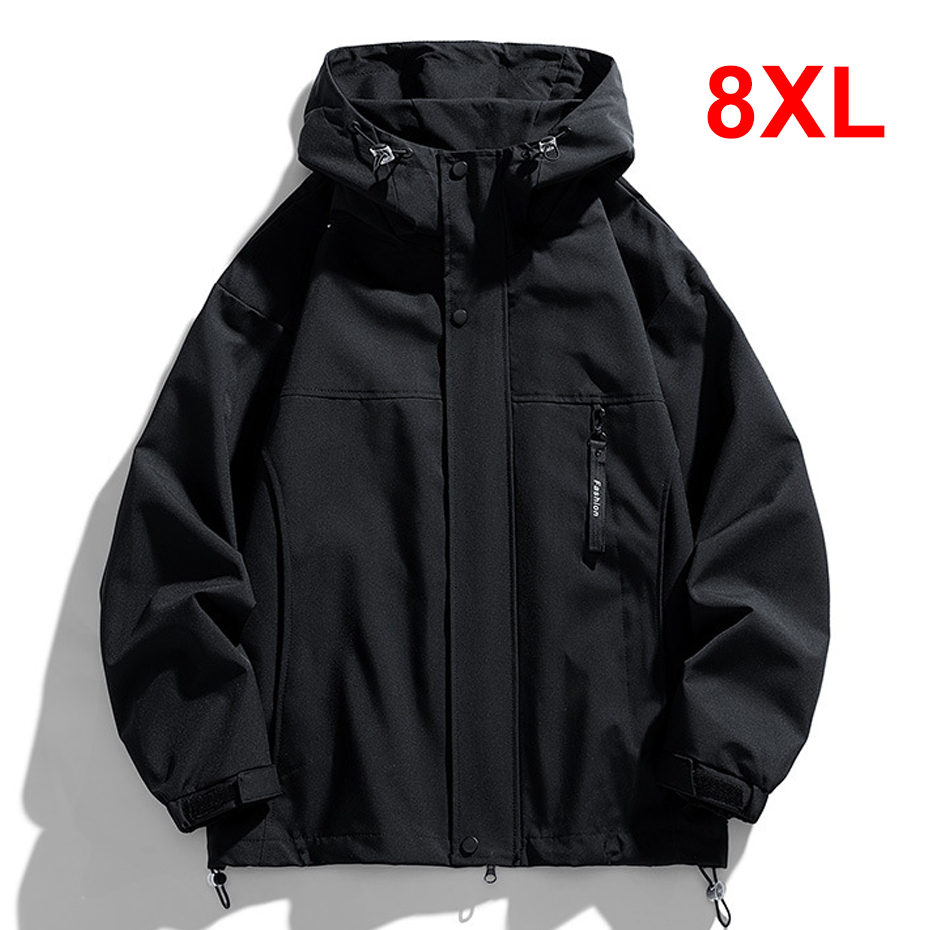 Outdoor Sport Waterproof Jacket - メンズブラックキャンプジャケット,防風コート,単色,大サイズ,8xl,カジュアルファッション,男性