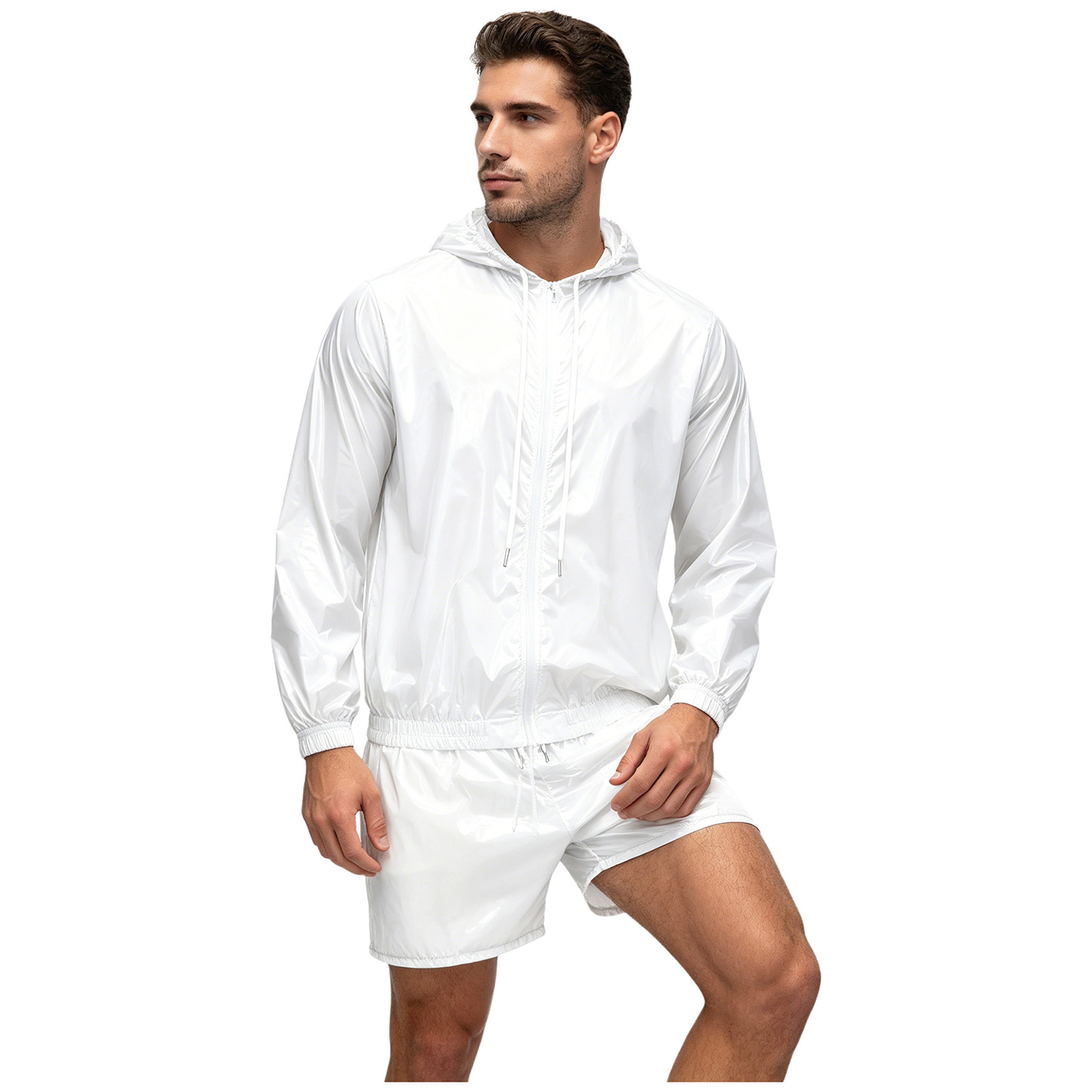 Outdoor Sports Outfit - メンズ防水スポーツウェア水着セット、フード付きジャケット、ウィンドブレーカー、ボクサーショーツ、汗を吸収するアウトフィット、オーシャンウォータースポーツウェア用