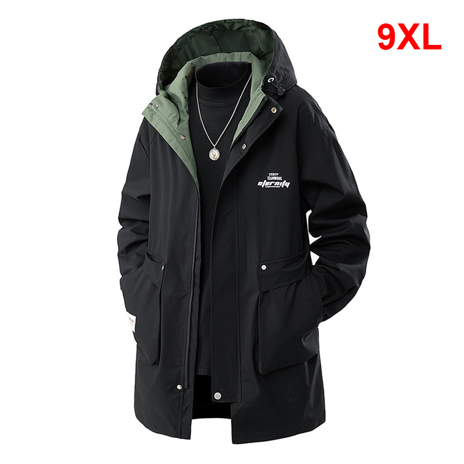 Outdoor Sport Waterproof Jacket - 9XL プラスサイズロングウインドブレーカージャケット男性春秋の上着ファッションカジュアルジャケットコート男性ビッグサイズ 9XL