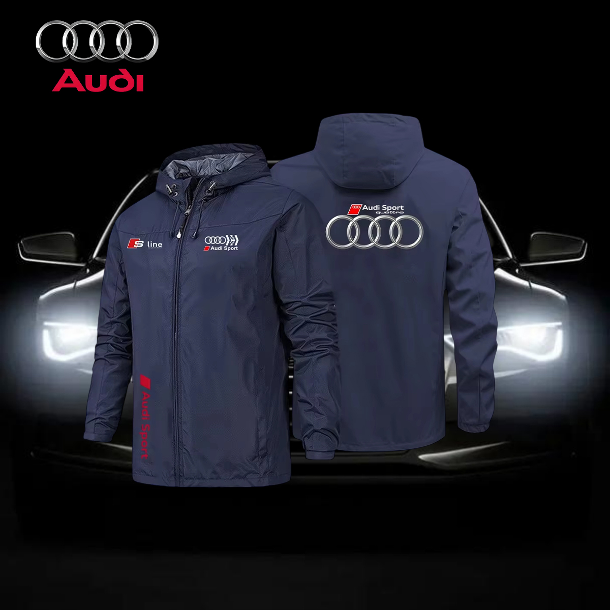 Outdoor Sport Waterproof Jacket - メンズスポーツスタイル防水通気性ジャケット、アウディロゴ入りオフロードレーシングジャケット2026モデル、迅速発送
