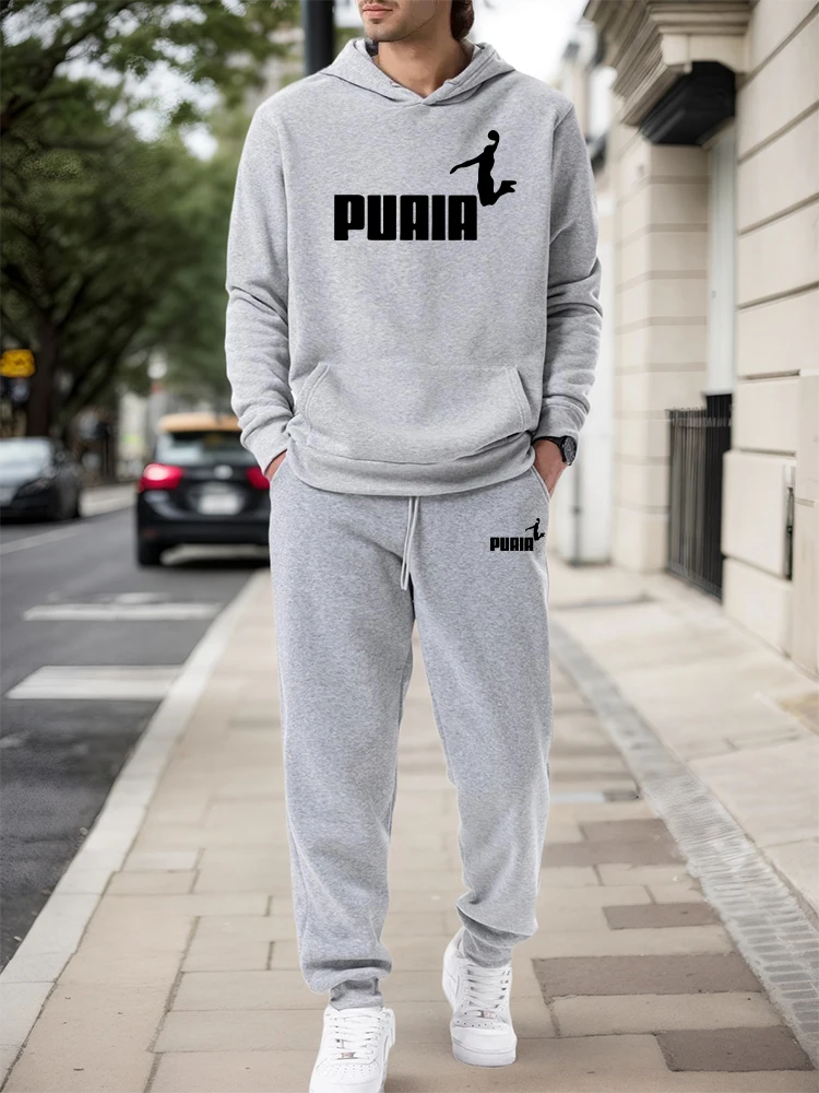 Outdoor Sports Outfit - メンズセット/パーカー/パンツ 2026秋冬 カジュアルスポーツ フード付きプルオーバー＆スウェットパンツ アーバンファッション スポーツウェア