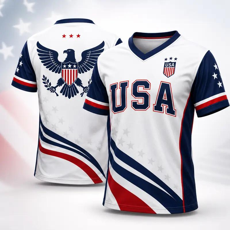 Outdoor Sport Usa - USAイーグルグラフィックトレーニングジャージ メンズ、通気性速乾VネックスポーツTシャツ、ジムやアウトドアアクティビティ用のヴィンテージストリートウェアトップス