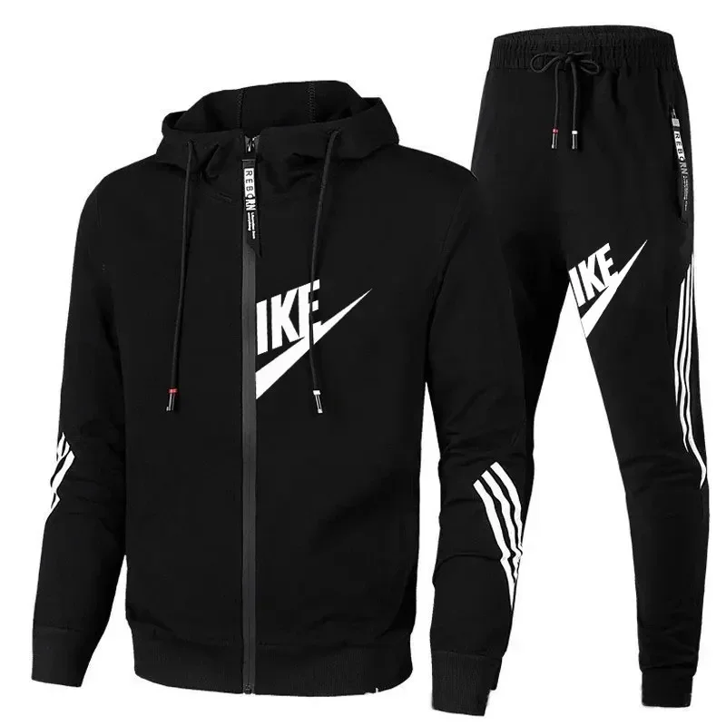 Outdoor Sports Outfit - アウトドアスポーツジョガーの服装。 ソフトニットのジップアップパーカー、サイドストライププリント、調節可能なフード、伸縮性のあるウエストのジョガーパンツでトレーニングに最適です。