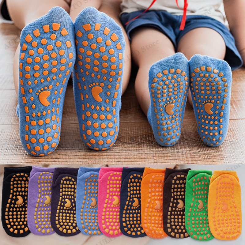 Trampoline Park Sock - 子供大人滑り止めフロアソックス親子トランポリン綿通気性靴下弾性スポーツ男の子女の子外子供