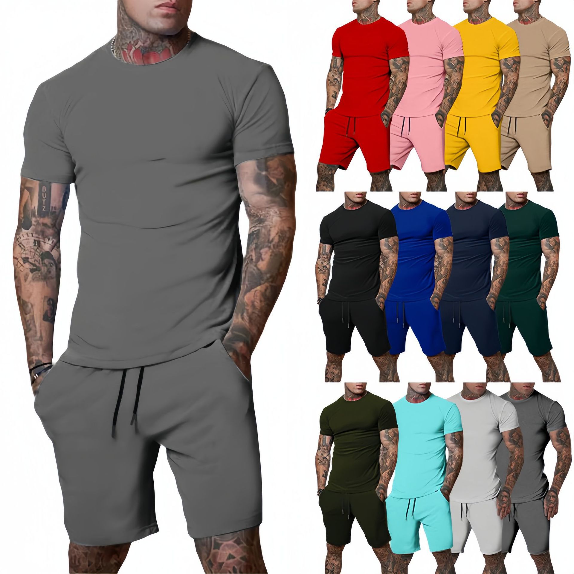 Outdoor Sport Leisure - おしゃれでカジュアルな夏のアウトドアスポーツスーツ メンズ通気性Tシャツショーツ カジュアルでおしゃれなツーピースセットトラックスーツ