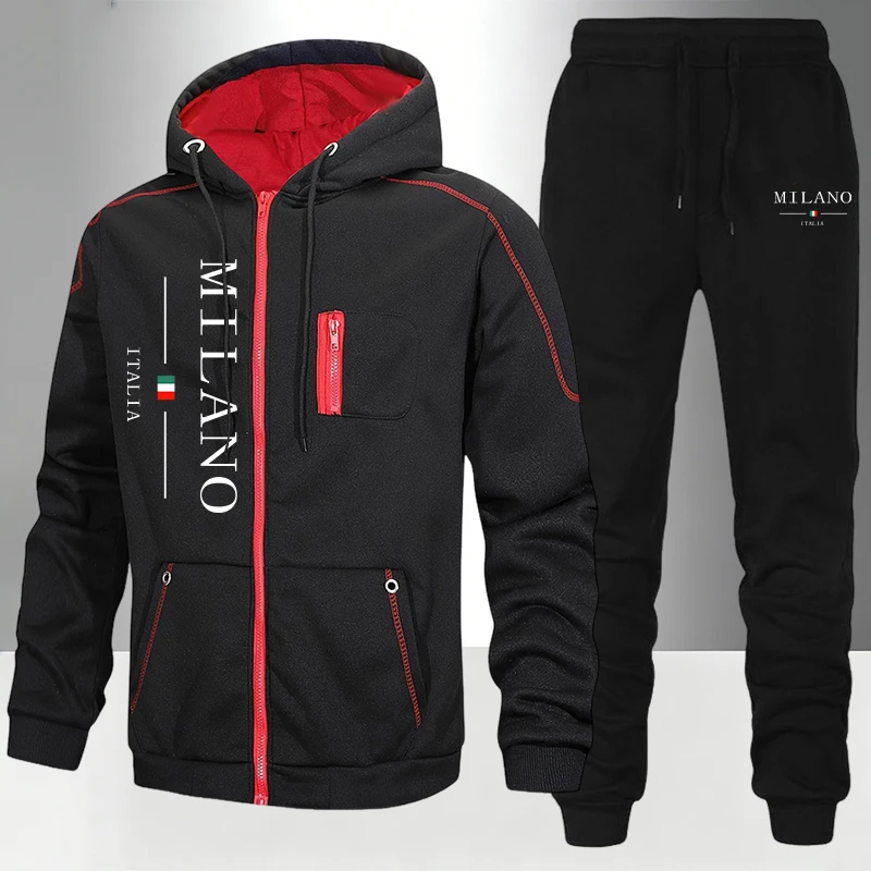 Outdoor Sports Outfit - イタリアファッションメンズセット/コート/パンツ秋冬デイリーカジュアルスポーツジッパートラックスーツアウトドアオートバイ暖かいパーカー衣装