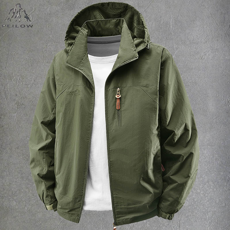 Outdoor Sport Waterproof Jacket - 春秋ウインドブレーカー防水ハイキングジャケット男性屋外キャンプフード付きコート男性ジムジョガースポーツジャケット男性服