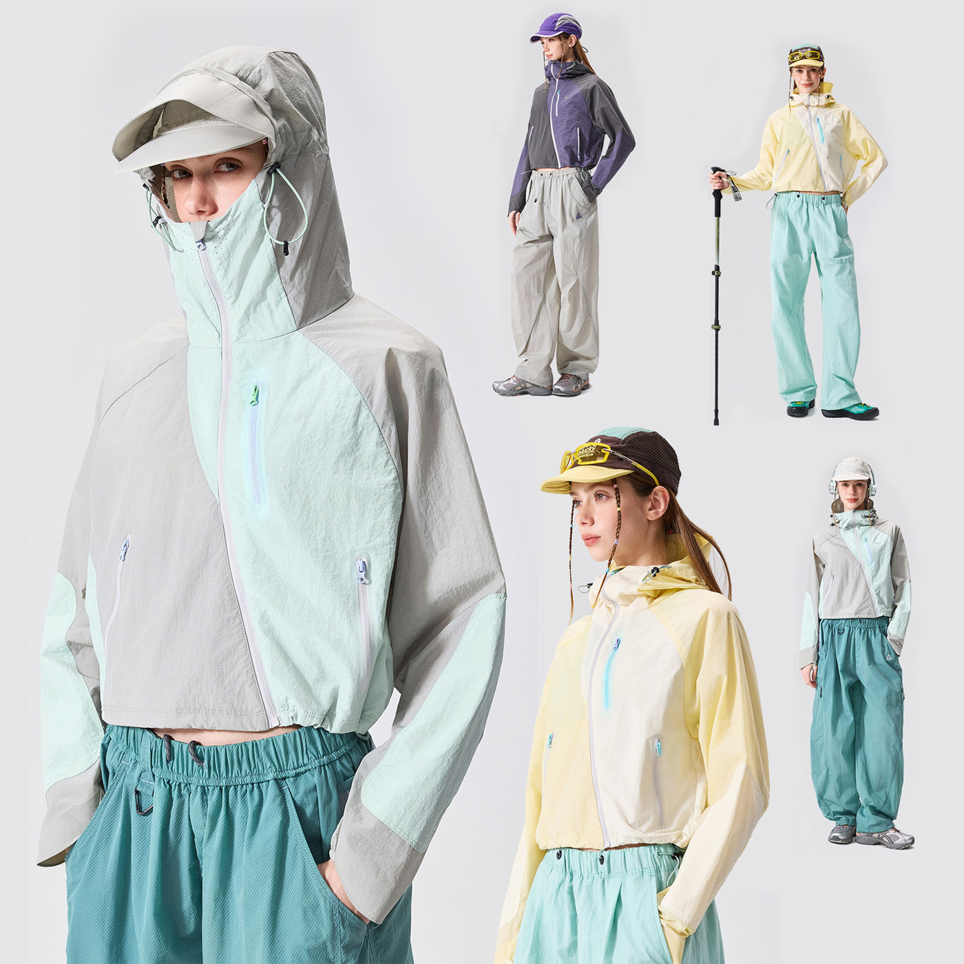 Outdoor Sport Waterproof Jacket - 女性アウトドアスポーツハイキング軽量速乾防水防風ショート日焼け止めフード付きジャケットガールストリートウェアルーズコート