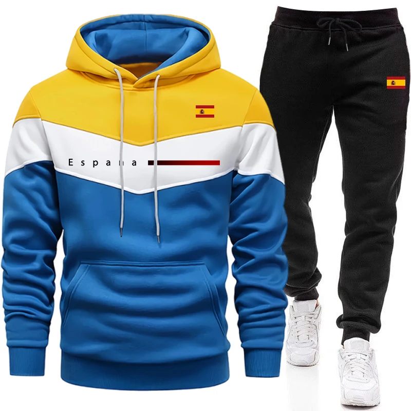 Outdoor Sports Outfit - 秋冬デイリーカジュアルスポーツジョギングスーツアウトドアコンフォートフーディー衣装スペインファッションメンズセットフード付きスウェットシャツスウェットパンツ