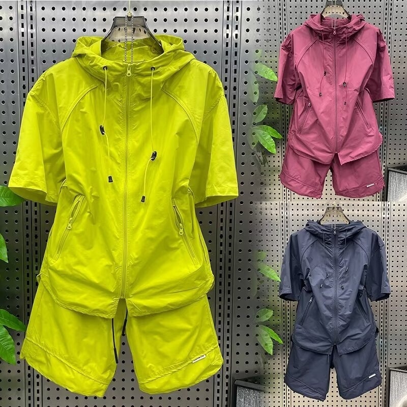 メンズサマー薄手アウトドアフード付き速乾カジュアルセットトレ - Outdoor Sports Outfit のレビューと価格