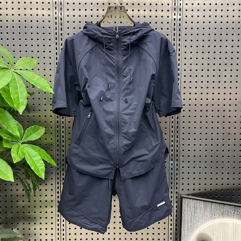 メンズサマー薄手アウトドアフード付き速乾カジュアルセットトレ - Outdoor Sports Outfit のレビューと価格
