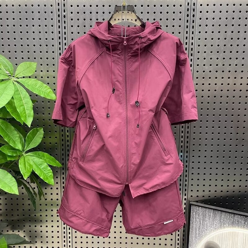 メンズサマー薄手アウトドアフード付き速乾カジュアルセットトレ - Outdoor Sports Outfit のレビューと価格