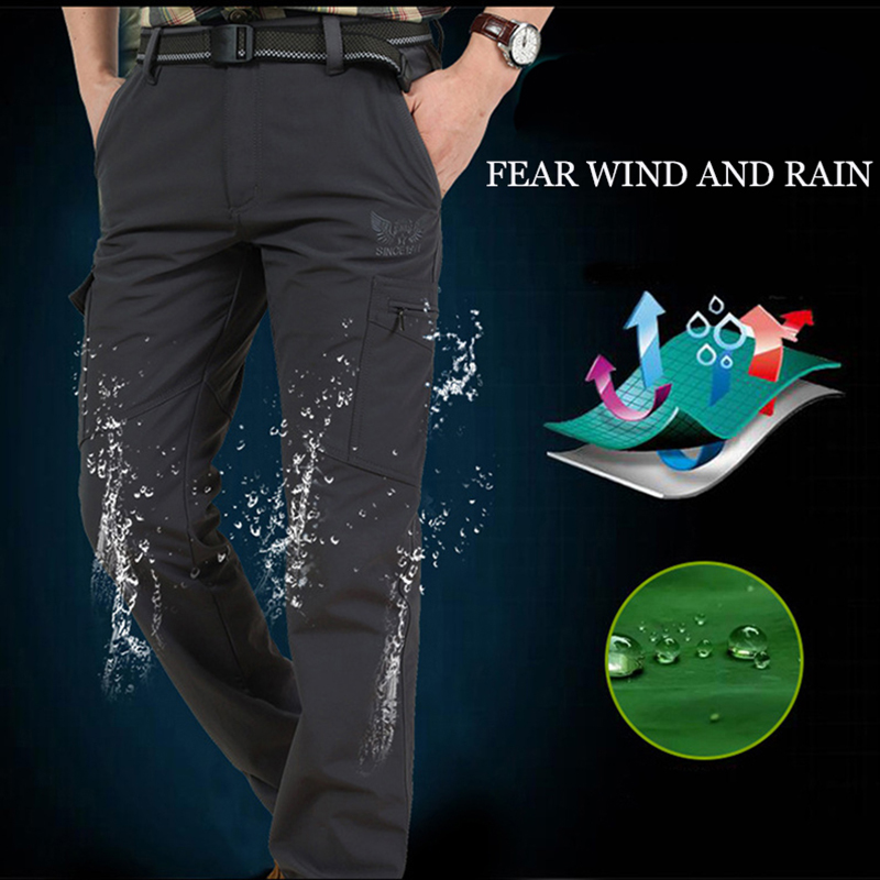 男性用防水フリース裏地付きカーゴパンツ、伸縮性のある戦術パン - Outdoor Sport Hiking Pants のレビューと価格