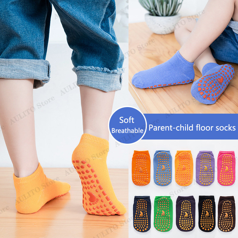 子供大人滑り止めフロアソックス親子トランポリン綿通気性靴下弾 - Trampoline Park Sock のレビューと価格
