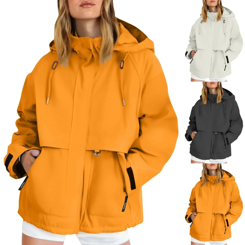 防水ハイキングジャケット女性ソリッドカラー長袖フード付きカジ - Outdoor Sport Waterproof Jacket のレビューと価格