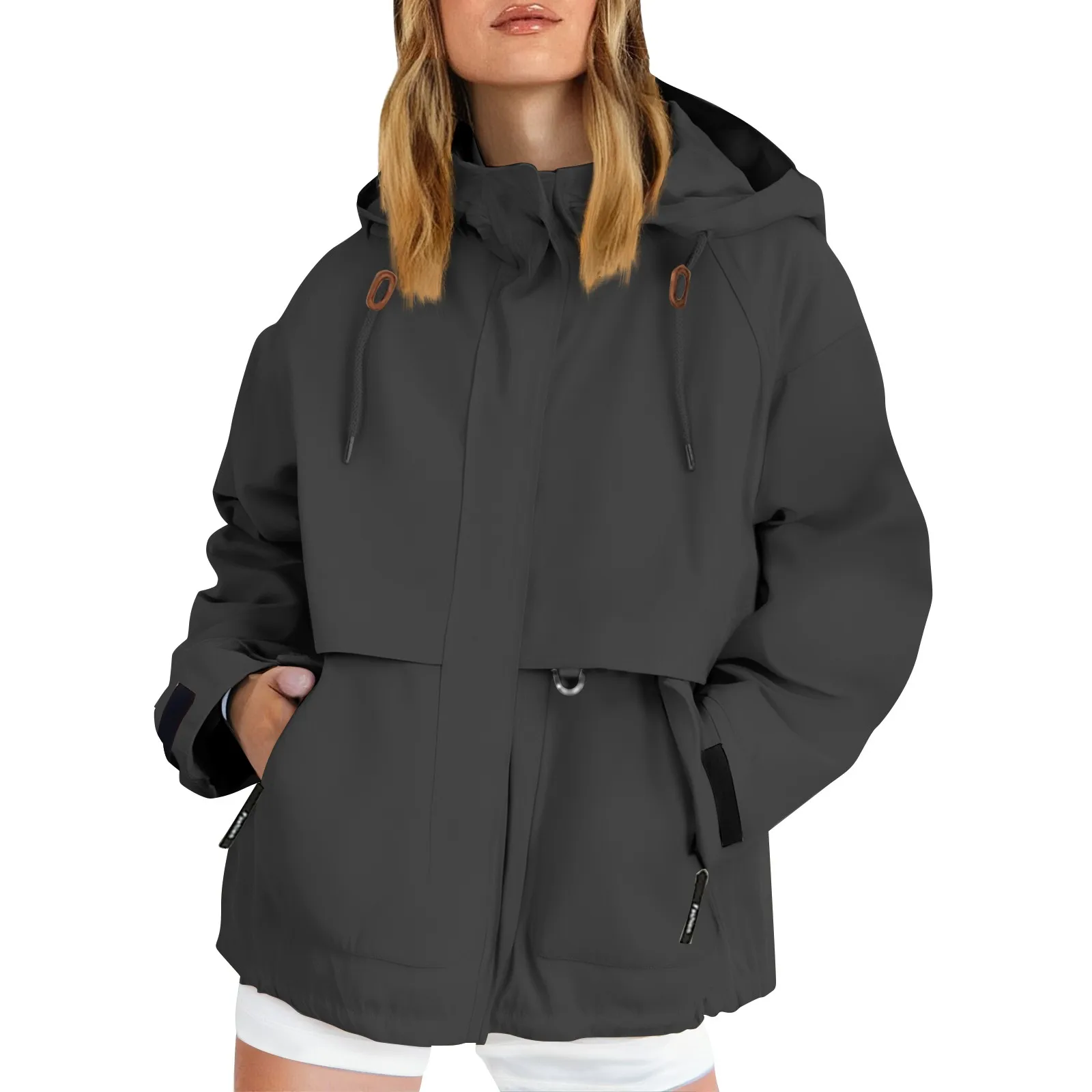 防水ハイキングジャケット女性ソリッドカラー長袖フード付きカジ - Outdoor Sport Waterproof Jacket のレビューと価格