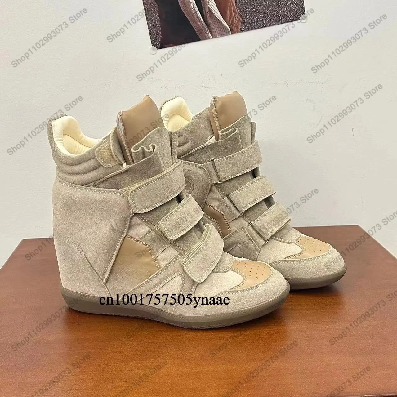 女性用隠しウェッジヒールハイカットスニーカー、スエードレザー - Outdoor Sport Leisure のレビューと価格