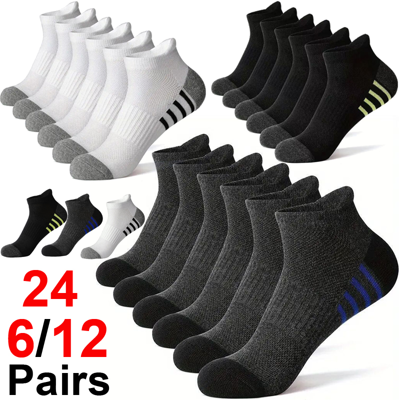12/24 ペアメンズスポーツソックス通気性快適な黒、白レジ - Outdoor Sports Activities のレビューと価格