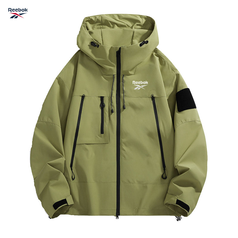 リーボック メンズ フード付きジャケット、ブラック 防水スラ - Outdoor Sport Waterproof Jacket のレビューと価格